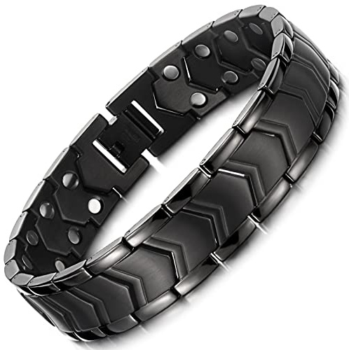 RainSo Herren Edelstahl Steel Schwarzes Magnetarmband, lindert Arthritis-Schmerzen. Käufer, die für professionelle Fitness-Männer geeignet sind, nennen es das beste Geschenk für den Vatertag.