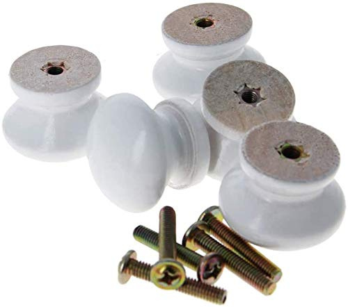 MroMax Runde Holzknöpfe, 27,5 mm Durchmesser, für Schrank, Möbel, Küche, Griffe für Kommode, Schublade, Kleiderschrank, weiß, 15 Stück