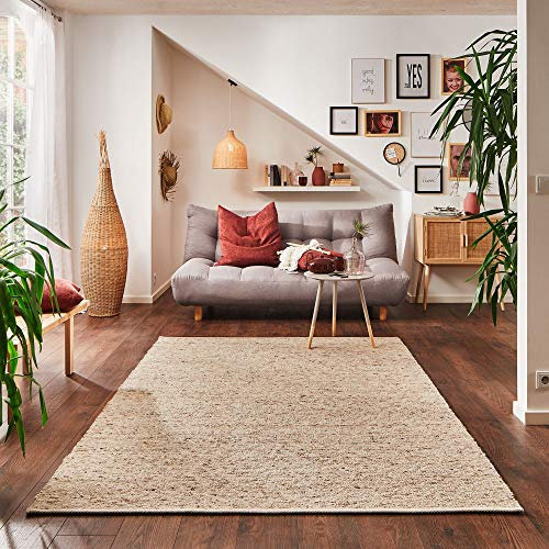 Steffensmeier Handwebteppich Walchsee | Schurwolle mit Fusselstopp, Natur Dunkel, handgewebt, Größe: 60x110 cm Wohnzimmer und Schlafzimmer