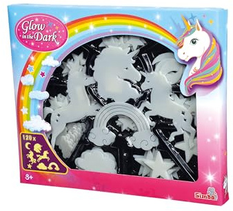 Simba 107826049 - Glow in The Dark Unicorn Mega Set, Einhorn Formen und viele andere Motive, fluoreszierend, mit Klebegummi, 121 Teile, ab 3 Jahren
