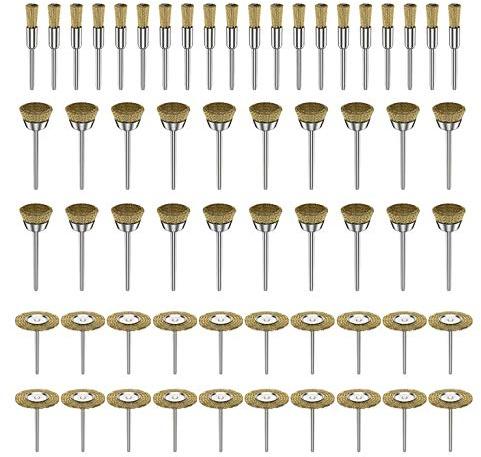60 pcs latón cepillo de limpieza de cepillos de alambre taza ruedas Kit pulido Accesorio para Herramienta Rotativa de Dremel 3mm