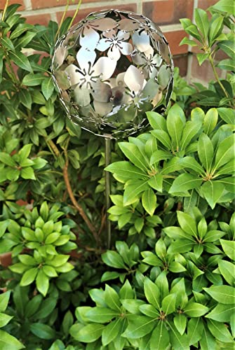 Jürgen Bocker Gartenambiente Rosenkugel Flower 10 cm - 20 cm Edelstahl matt gebürstet mit Stab 80 cm (15 cm)