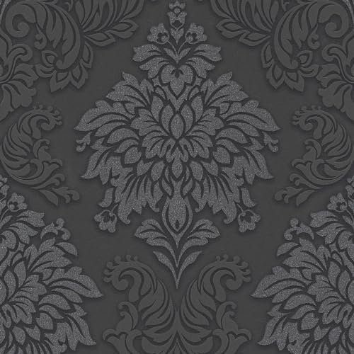 Papier peint baroque Profhome 368984-GU papier peint intissé légèrement texturé au style baroque scintillant noir argent gris 5,33 m2