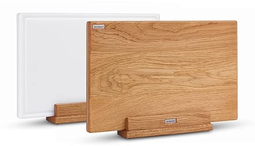 Schneidebrett Eiche & Schneidebrett Kunststoff - Praktisches Schneidebrett-Set inkl. Halter- Made In Germany - 2 x 45x29x3,8 cm