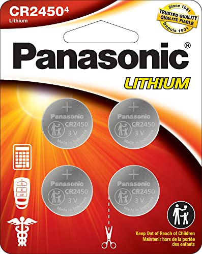 Panasonic CR2450 Lot de 4 piles bouton au lithium 3,0 V résistantes aux enfants, emballage basé sur des normes, lot de 4 piles