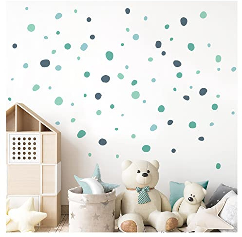 Little Deco Wandsticker Tupfen Kreise für Babyzimmer 92 Stück Klebepunkte Wandtattoo für Kinderzimmer Dots in Blau Hellblau Mint Set Pastell Wandaufkleber DL925-19