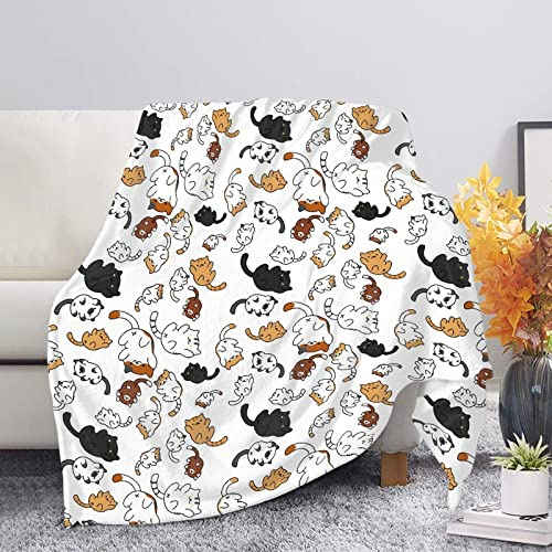 Kuiaobaty Couverture pour enfant mignonne avec chatons, animaux de dessin animé, linge de lit pour fille, blanc, chaud, jeté en polaire corail, couverture pour lit et canapé, emballage sous vide