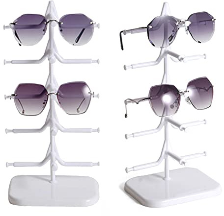 2 Pezzi Espositore Occhiali, Espositore Occhiali da Sole, Espositore per Occhiali da Sole in Plastica, Espositore Occhiali 5 Strati, Adatto per Riporre Occhiali da Sole,Occhiali Miopia (Bianco)