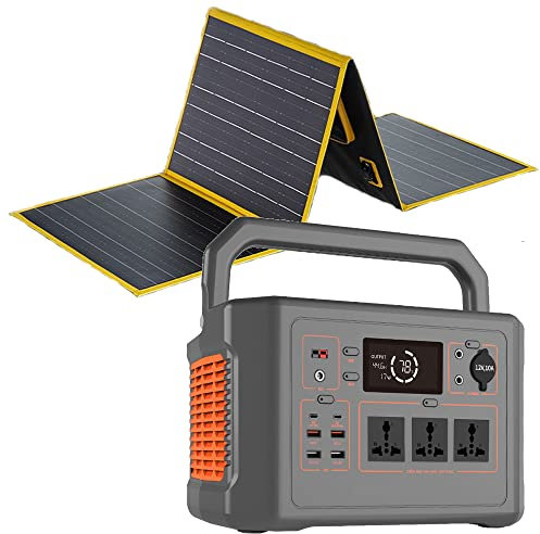 Portable Power Station Solar Generator 1200W(Peak 2000W), Solar Panel 100W with 3x230V/1200W AC Outlets, Lithium Battery Pack for Outdoor RV/Van Camping & Outages