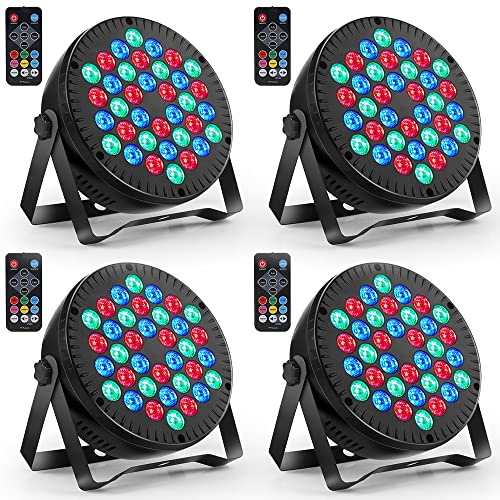 MOSFiATA LED Par Light,4PCS RGB 36 LED Stage Lights Sound Activated DMX Control, 7 Modes Uplighting with Remote Control Stage Lighting, DJ Par Party Lamps for Club KTV Disco Party