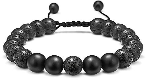 TINGN Lavasten herrarmband, 8 mm män tigeröga lavasten armband stressminskning yoga pärlor justerbart armband rädsla justerbart herrarmband presenter för män kvinnor, 7+2, Sten, Lavasten