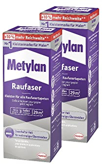 Metylan Raufaser, starker Tapetenkleister für Raufasertapete mit hoher Anfangsklebkraft, langlebiger & korrigierbarer Kleister mit Methylcellulose, 2x180g