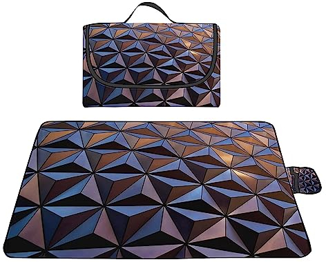 TengYuer Picknickdecke 180x200cm Stranddecke Wasserdicht Sandfrei Isoliert Faltbar Strandmatte mit Tragegriff Outdoor Campingdecke XXL für Camping Parks Strände Picknick Grau Gold Geometrisch