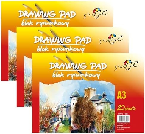 S'cool 110237 Zeichen Papier| Skizzenblock (A3, 90 G/m², 20 Blatt) | Zeichenblock Weiß | Skizzenbuch für Drawing (Packung mit 3)