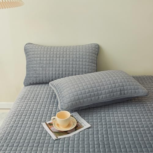 LweiPsqLin Quilted Pillow Covers Standard Set of 2, 18x30 Inches, Gray