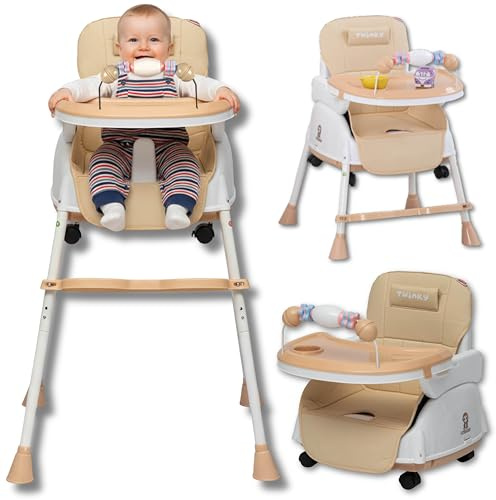 Twinky® Hochstuhl – 2-in-1-Kinderwagen-Set – Braun – zusammenklappbarer Esszimmerstuhl & Kinderwagen und Babystuhl für den Tisch – Hochstuhl, Kleinkindsitz und mitwachsender Stuhl in 1 (Braun)