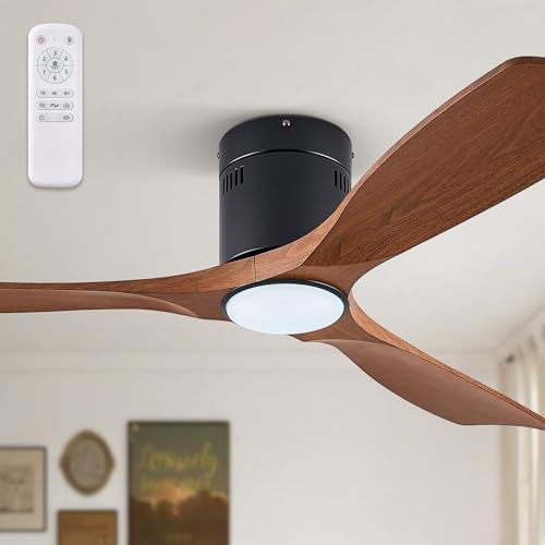 Fanbulous 52 Ceiling Fans with Lights and Remote Control,Modern Flush Mount Ceiling Fan with 3 LED Colors,Outdoor Low Profile Ceiling Fans with 6-Speeds Timer DC Motor for Bedroom Living Room Patio