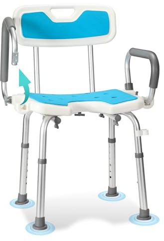 Cecaylie Duschhocker für Senioren mit Rückenlehne und Armlehne, höhenverstellbar, bis 136 kg belastbar Duschstuhl Duschsitz Badhocker Modern Badezimmerhocker