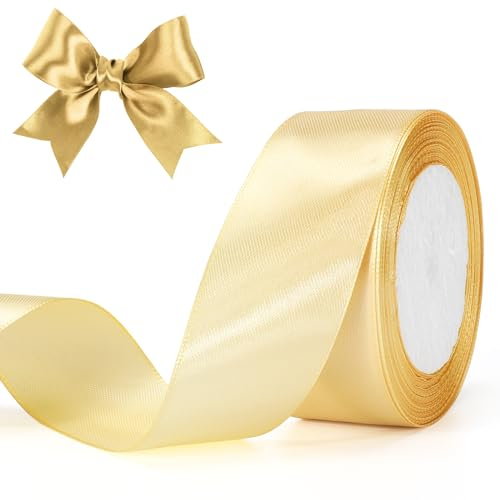 G2PLUS Champagner Gold Satinband 40mm, Breit Dekoration Geschenkband, 22m Schleifenband zum Bastel, Gold Satin Dekoband für Geschenkverpackung, Dekoration
