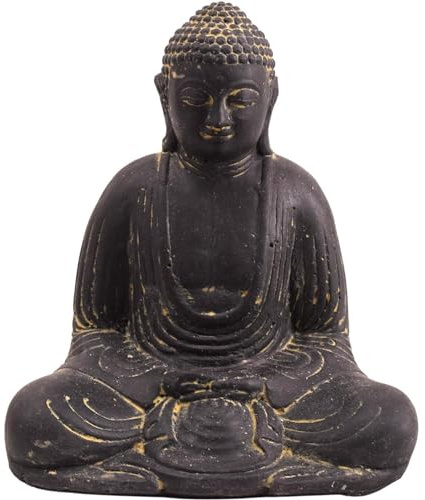 Teako Design Stonox Stein Skulptur Buddha Malegaon Sitzend, Meditative Gartenfiguren, Frostbeständiger Steinguss, Handgefertigtes Gartendekor, Wetterfeste Buddhafiguren (18 x 13 x 20 cm)