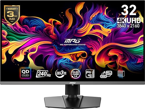 MSI MPG 321URX QD-OLED, 32 4K UHD Quantum Dot OLED Gaming Monitor, 3840 x 2160, 0.03ms, 240Hz, True Black HDR 400, 90W USB Type C, HDMI, DP PortQXQ