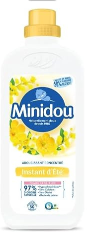 Adoucissant Linge MINIDOU Instant d'Été Bouteille 1L - 50 Lavages | Élimine les Odeurs Désagréables et Laisse un Parfum Frais Durable | Compatible avec Tous les Types de Vêtements
