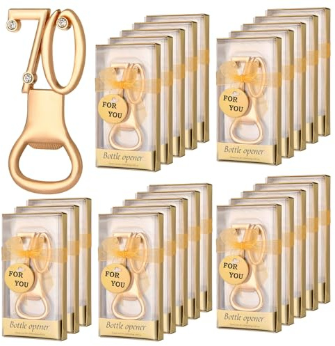 YLSZHYR 24 pezzi Apribottiglie dorati per feste di compleanno, bomboniere per il 70° anniversario, bomboniere per gli ospiti, apribottiglie per birra per feste di compleanno, regalo, souvenir (24P 70)