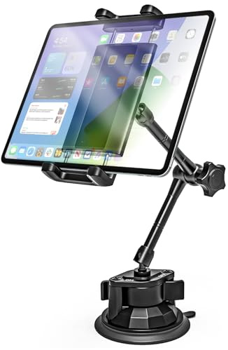 Kolasels Tablet Holder Mount for Car - Anti-Shake Dashboard Windshield Sunroof Stand for Truck/Car/Pickup/Van, Heavy Duty Metal Tablet Mount for 4-12.9 iPad Pro Air Mini, Z Fold, iPhone