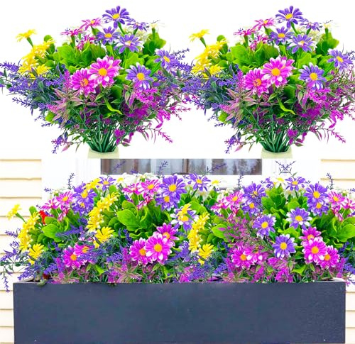 Jadeunm 8 Bündel Künstliche Blumen Balkon Kunstblumen wie echt Wetterfeste Balkonpflanzen,UV Beständige Kunstpflanzen Plastikblumen für Balkon Dekoration, Garten, Balkonkästen,Außen
