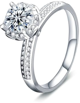 AMDXD Diamantring Weißgold 750, Klassiker Partnerringe mit Labor Diamant 1ct (Rundschliff, VVS1), Au750 Gold Damen Echt Schmuck, Gr.52 (16.6)