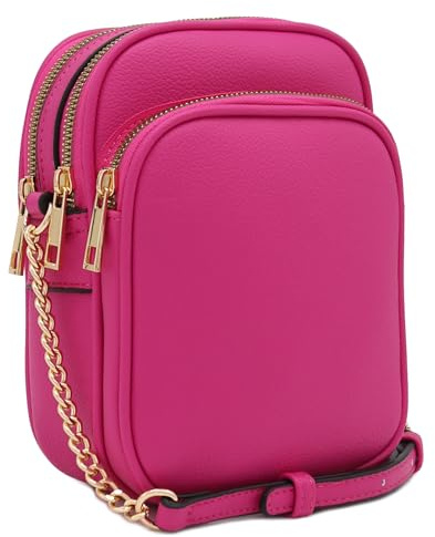 FashionPuzzle Sac à bandoulière décontracté en cuir synthétique multi-poches avec sangle réglable, fuchsia, Taille unique