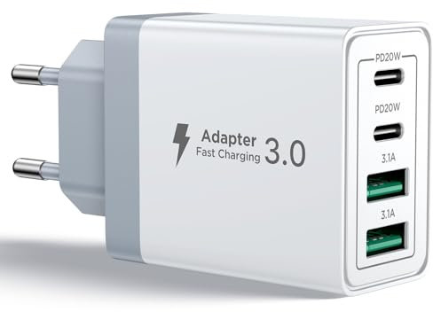 Aioneus Cargador USB C, 40W 4-Puertos USBC Enchufe Cargador iPhone Carga Rapida, Múltiple Cargadors QC+PD Rápido Pared Adaptador Tipo C para iPhone 17 16 15 14 13 12 11 Pro MAX XR XS 8 7,iPad,Samsung