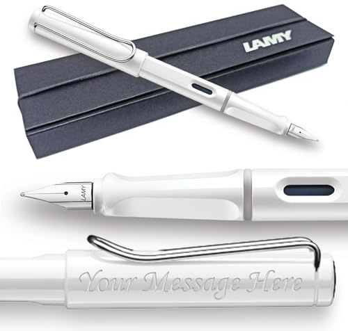 Füllhalter LAMY safari - personalisiert mit Gravur (mittlere Feder, Weiß glänzend)