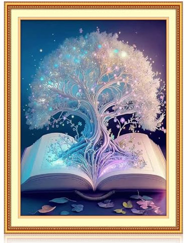 JSRQT 11CT Kit Punto a Croce Timbrato,Ricamo Prestampato Forniture a Punto Croce con Motivo ad Albero,Cross Stitch Embroidery Starter Kit per Principianti (36x46cm)