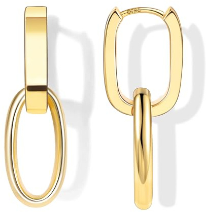 ALEXCRAFT 925 Sterling Silver Double Huggie Hoop Dangle Earrings for Women