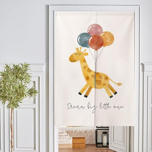 Türvorhang Giraffe Gelber Ballon Küchenvorhänge Polyester Raumteiler Vorhang Waschbar Vorhänge Kurz Küchenvorhang Langlebig Fliegenvorhang Terrassentür tür Vorhang Verdickung Vorhang Tür 90x200cm