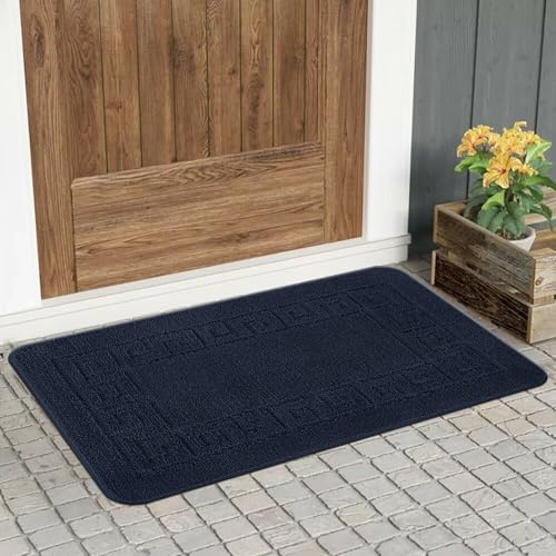 renoazul® Non Slip Large Front Door Mat - 50 x 80 cm Washable, Anti Slip And Door Mats Indoor Rug, Gel Backed Durable Kitchen Door Mat (Gel Back Rocco Rug - Navy)