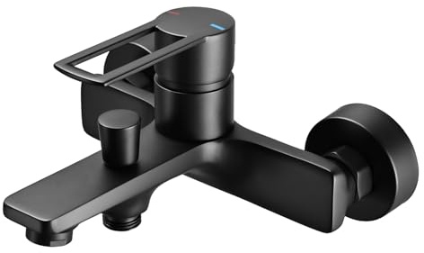 Badewannenarmatur Duscharmatur Mischbatterie Badewanne Armatur Dusche Einhand Brausearmatur Brausebatterie Einhebelmischer Wanne, Aufputz für 2 Verbraucher, Einfache Wandmontage, Schwarz