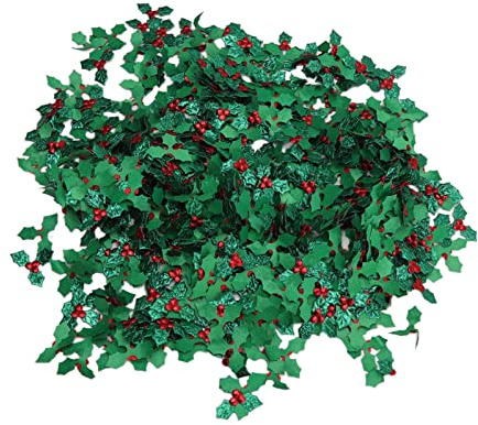 Ghzste 1000 hojas de acebo verdes realistas con bayas rojas artificiales para decoraciones navideñas, guirnaldas