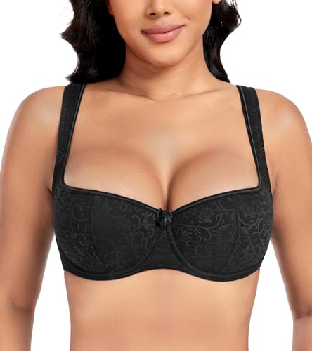 DotVol Women's Lightly Padded Balconette Bra Lace Demi Balcony Push Up Underwired Bralette(Black#1,40C)