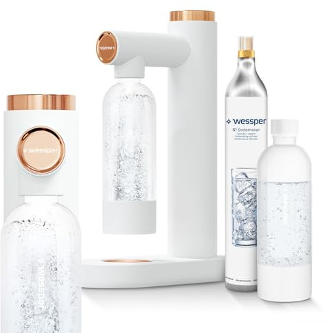 Wessper Machine à Eau Pétillante, gazéificateur d'eau, Machine a Eau Gazeuse, Machine a Soda Bouteille Gazeification | S1 Sodmarker avec 800ml Bouteille PET, Sans BPA et 1 Cylindre de CO2 60L | Blanc