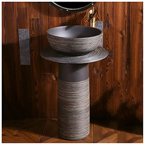GLJTUO Bathrooms Ceramic Luxurious Pedestal Basin Round Freestanding Sink Pedestal Lavatory Sink Standalone Art Ceramic wash Basin for Indoor and Outdoor (K With mirror)