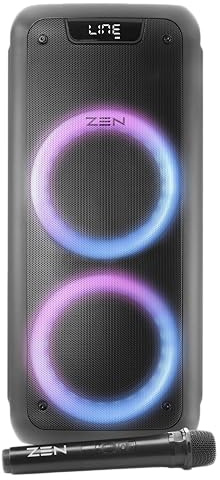 Altavoz portátil Bluetooth Zen Phoenix de 250W, 7H de batería, Luces LED RGB. Altavoz Grande con TWS, Aux in, USB, Entrada de micrófono, y micrófono inalámbrico, con Radio FM