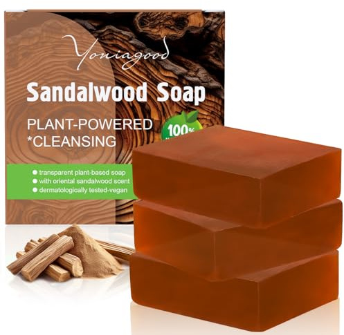 3 PCS Sandalwood Soap, Natural Exfoliating 4in1 Hair, Body, Face & Shaving Mens Bar Soap with Plant-Based Cleanser, Organic Handmade Bath Deodorant Moisturizing Shower for Women All Skin Types