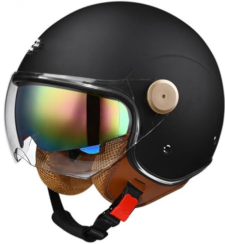 Casque Ouvert Moto 3/4 CNNGU, Demi-Casque Moto Modulable Style Rétro Vintage, Approuvé Dot/ECE, Taille M, Couleur A