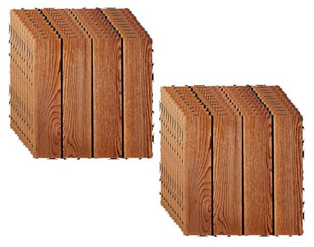 Carreaux en Bois pour Balcon et Terrasse, Caillebotis Exterieur avec Système de Grille de Drainage Faciles à Poser Antidérapant pour Patio Balcon Jardin Balcon 12''x12'' 12''x24'' 22pcs 30x30x2.4cm