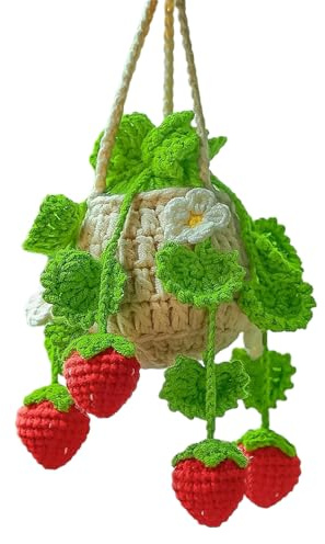 Car Crochet Potted Plant - Car Crochet Plant - Length Mirror Ornament Automatic Hook Strawberry,Hook Hanging Plants, Cute Potted Plants, Accessories