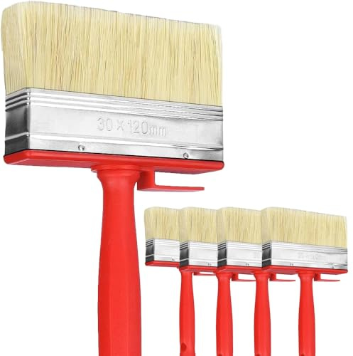 Pincel Plano, Pincel para Paredes, para Aceite de Madera roja, Pinturas al disolvente y veladuras. 120 mm x 30 mm (4 Unidades).