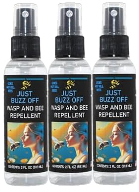 JUST BUZZ OFF Wasp & Bee Repellent 2 Oz. Pack of 3, 100% Organic, Deet Free, Eco Friendly. Designed to Protect Humans and Insects. - Small