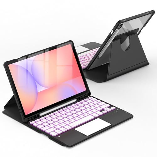 CACOE 360° Drehbare Hülle mit Tastatur für Samsung Galaxy Tab S10 Lite / S10 FE / S9 FE / S9 10.9/11 Zoll (2025/2023) mit Touchpad, 7-Farbige Beleuchtung Abnehmbare Tastatur, Schwarz